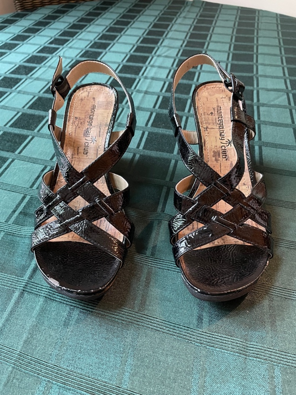 Montego Bay Club Black Patent Crisscross Slingback Sandals